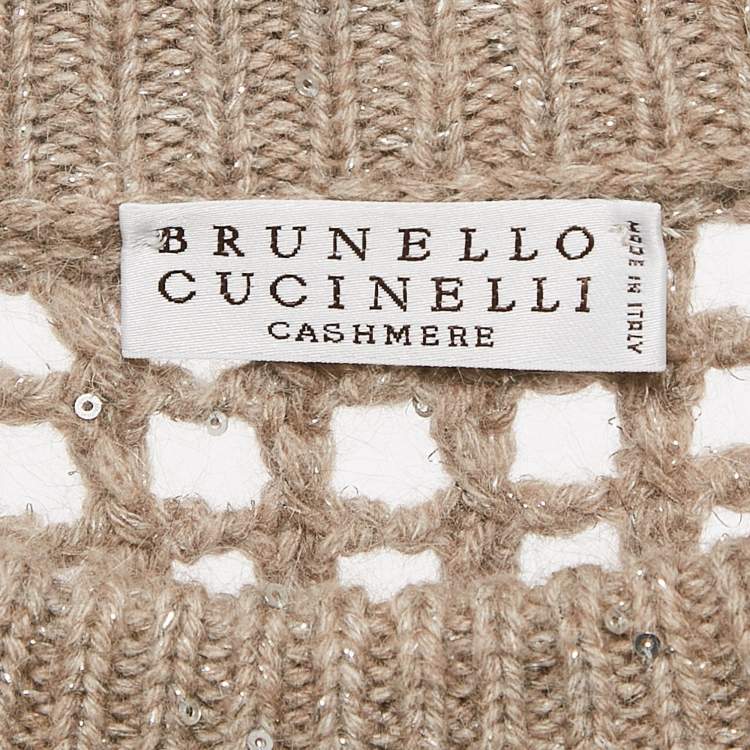 Pre Owned Brunello Cucinelli Beige Wool and Lurex Open Knit Sweater M