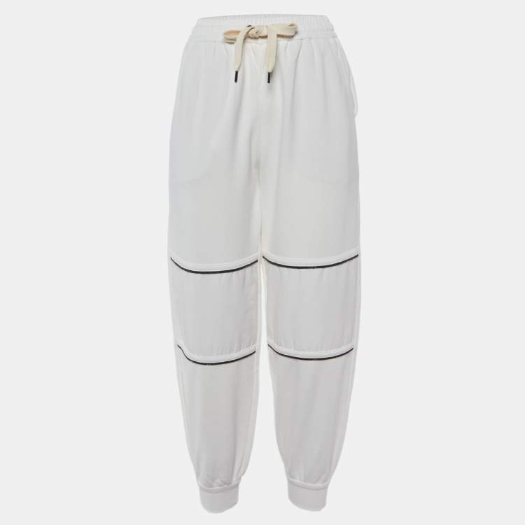 Pre Owned Brunello Cucinelli White Cotton Monili Detail Jogger Pants XXS 