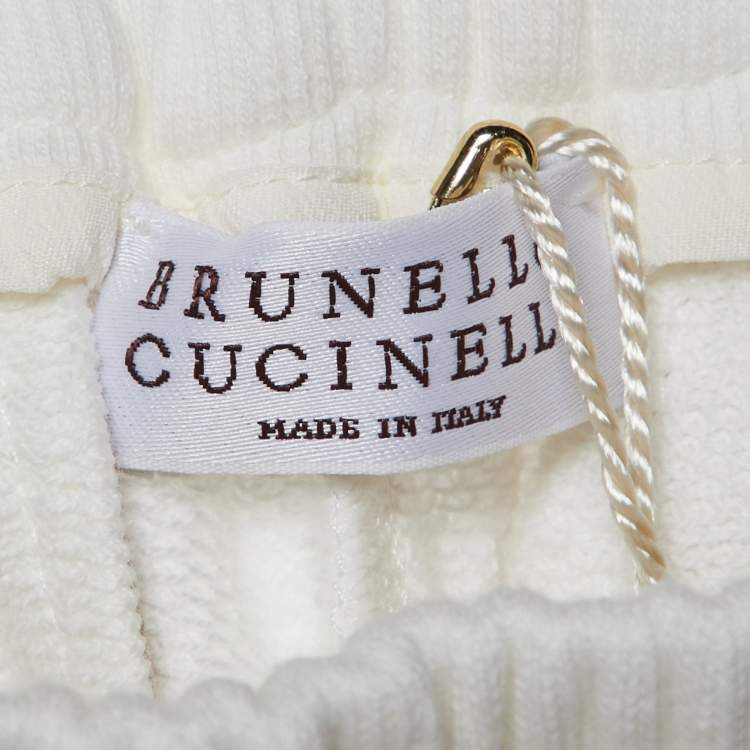 Pre Owned Brunello Cucinelli White Cotton Monili Detail Jogger Pants XXS 