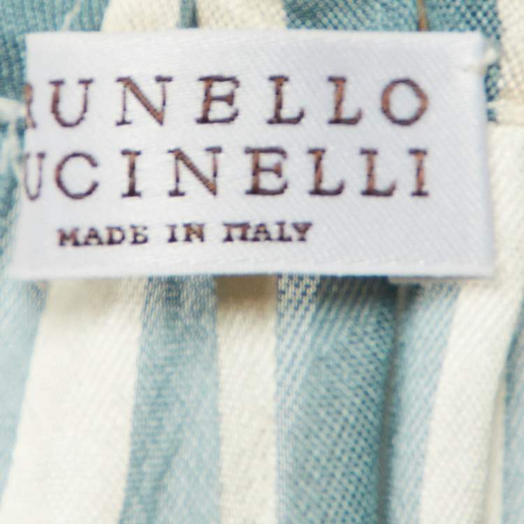 Pre Owned Brunello Cucinelli Blue Striped Organza Monili Halter Neck Top XS