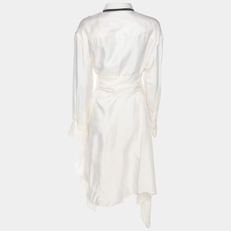 Pre Owned Brunello Cucinelli White Silk Button Front Shirt Dress M