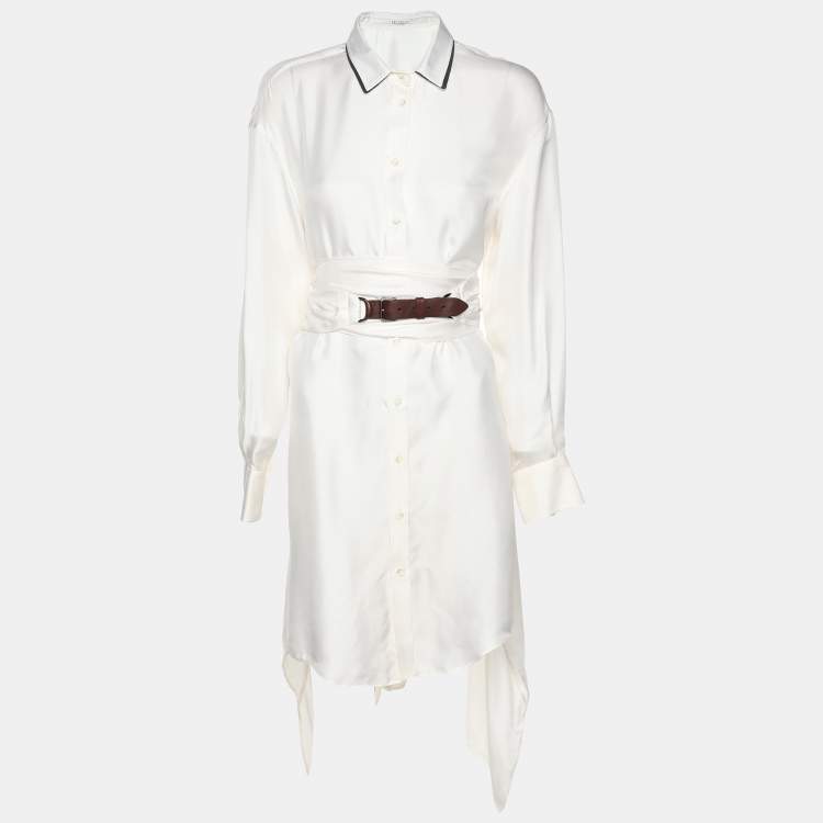 Pre Owned Brunello Cucinelli White Silk Button Front Shirt Dress M