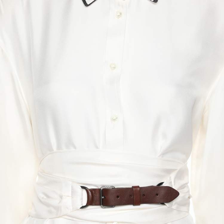 Pre Owned Brunello Cucinelli White Silk Button Front Shirt Dress M