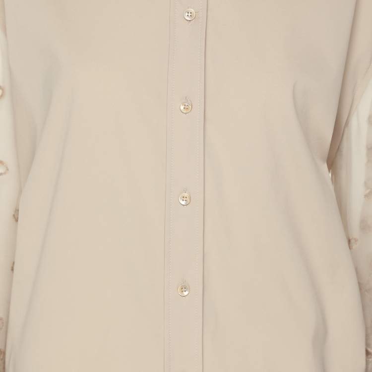 Pre Owned Brunello Cucinelli Beige Cotton Silk Floral Cut Out Sleeve Button Front Shirt S