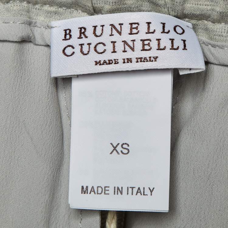 Pre Owned Brunello Cucinelli Grey Jersey Wide Leg Drawstring Pants XS