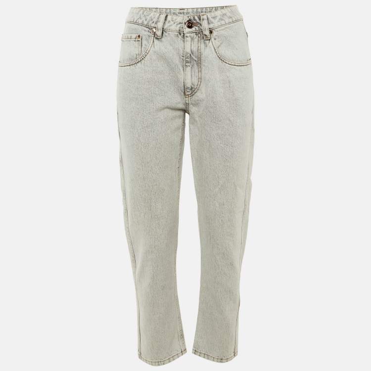 Pre Owned Brunello Cucinelli Light Grey Denim The Straight Leg Jeans S/Waist 28"