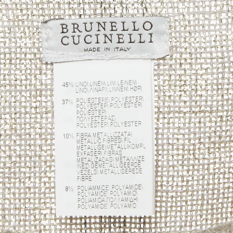 Pre Owned Brunello Cucinelli Beige Lurex and Linen Fringed Poncho One Size