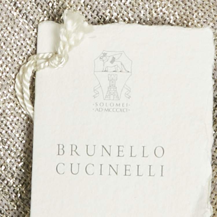 Pre Owned Brunello Cucinelli Beige Lurex and Linen Fringed Poncho One Size