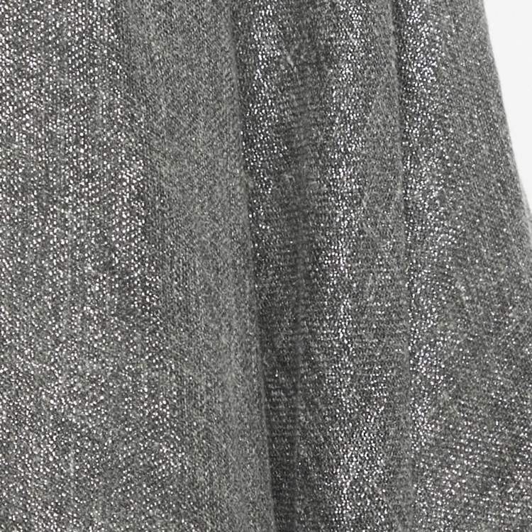 Pre Owned Brunello Cucinelli Grey Lurex Linen Fringed Cape One Size 