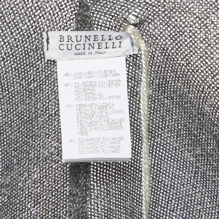 Pre Owned Brunello Cucinelli Grey Lurex Linen Fringed Cape One Size 