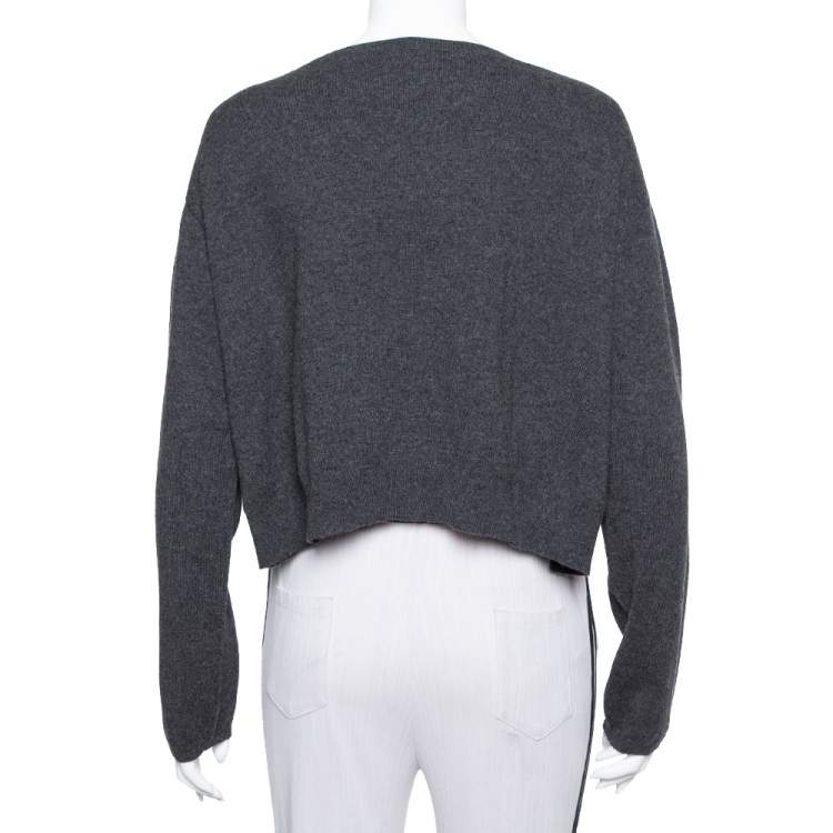 Pre Owned Brunello Cucinelli Dark Grey Cashmere Crop Sweater XXL