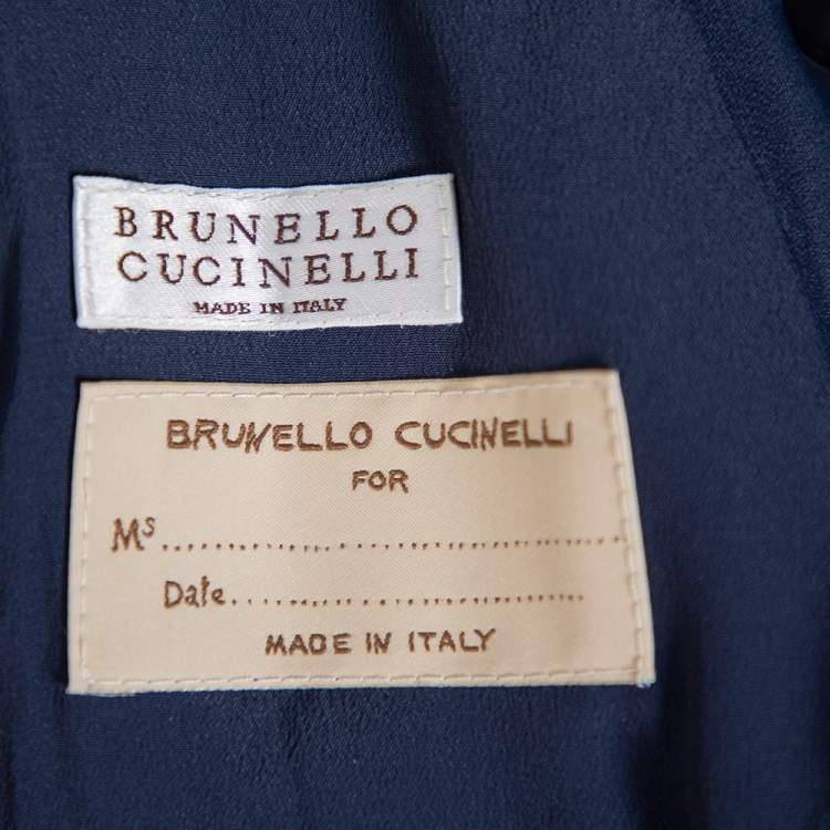 Pre Owned Brunello Cucinelli Navy Blue Plaided Linen Sequin Embellished Double Breasted Blazer M