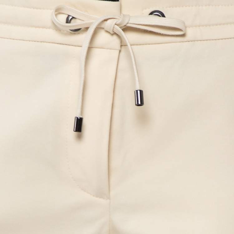 Pre Owned Brunello Cucinelli Cream Cotton Contrast Trim Tapered Leg Trousers S