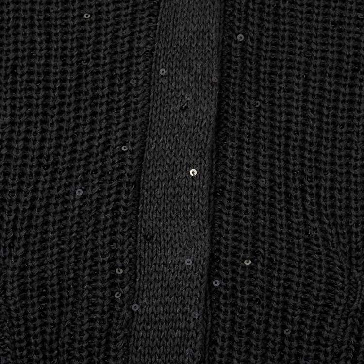 Pre Owned Brunello Cucinelli Anthracite Grey Sequined Peplum Sleeve Cardigan L