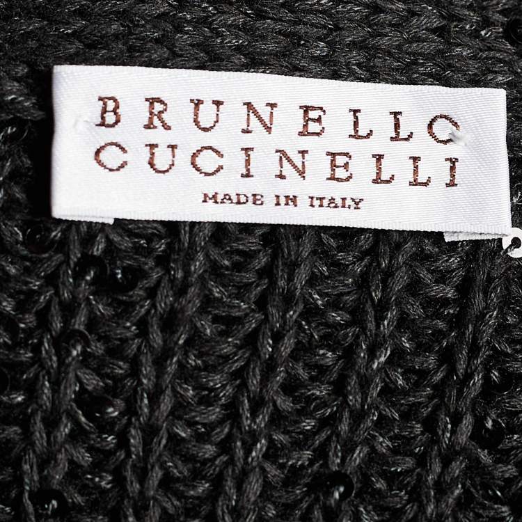 Pre Owned Brunello Cucinelli Anthracite Grey Sequined Peplum Sleeve Cardigan L
