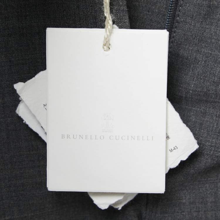 Pre Owned Brunello Cucinelli Grey Wool Monili Trim Slim Fit Trousers M
