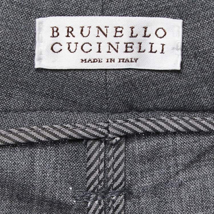 Pre Owned Brunello Cucinelli Grey Wool Monili Trim Slim Fit Trousers M