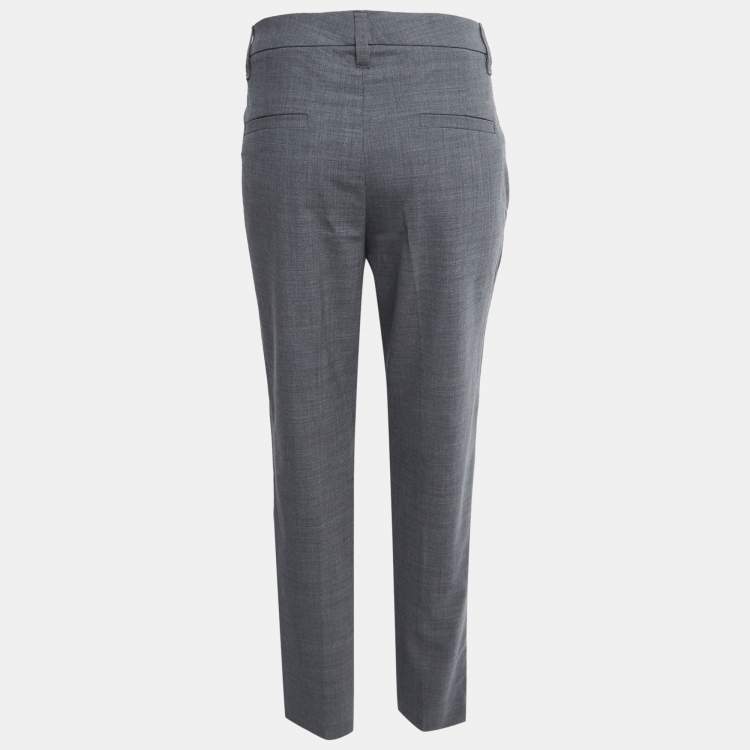 Pre Owned Brunello Cucinelli Grey Wool Monili Trim Slim Fit Trousers M