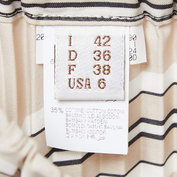 Pre Owned Brunello Cucinelli Beige Stripe Print Cotton Blend Pleated Midi Skirt M