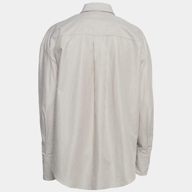 Pre Owned Brunello Cucinelli White/Brown Striped Cotton Shirt L