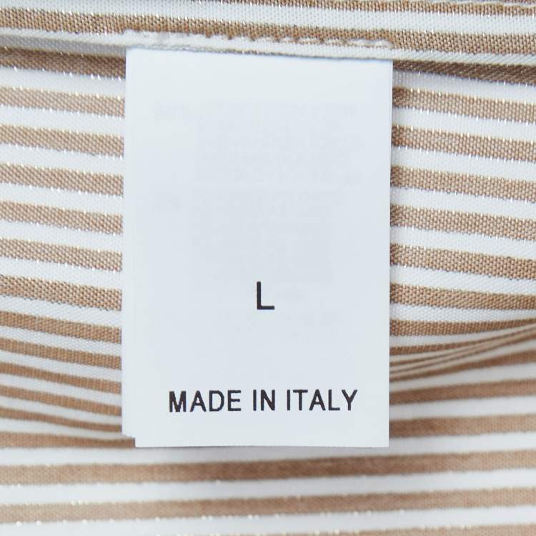 Pre Owned Brunello Cucinelli White/Brown Striped Cotton Shirt L