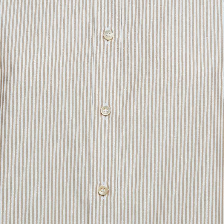 Pre Owned Brunello Cucinelli White/Brown Striped Cotton Shirt L