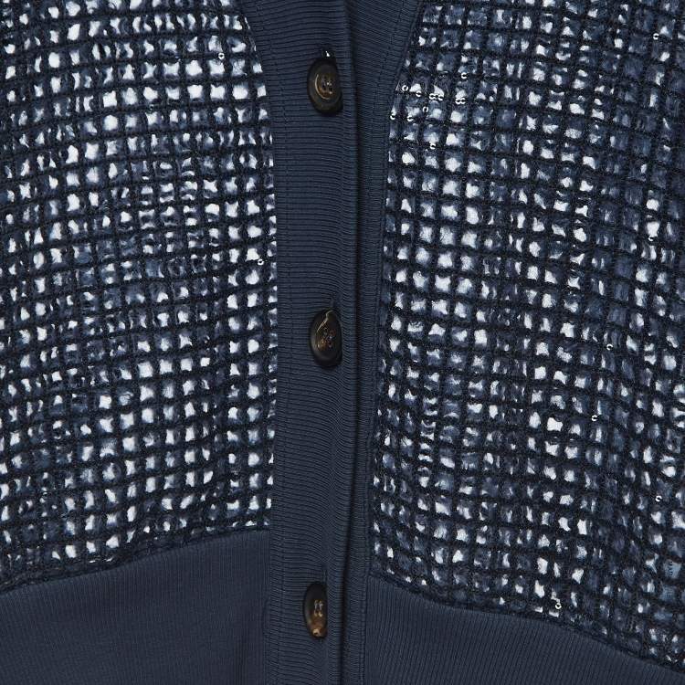 Pre Owned Brunello Cucinelli Navy Blue Sequined Knit Cardigan L