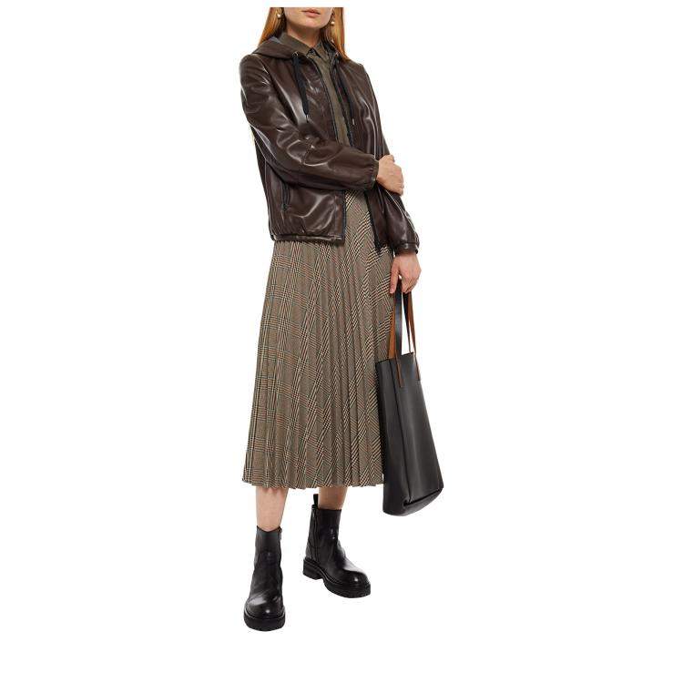 Pre Owned Brunello Cucinelli Brown Lambskin Leather Jacket M (IT 42)
