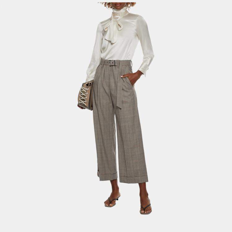 Pre Owned Brunello Cucinelli Grey Checked Wool Wide Leg Pants M (IT 42)