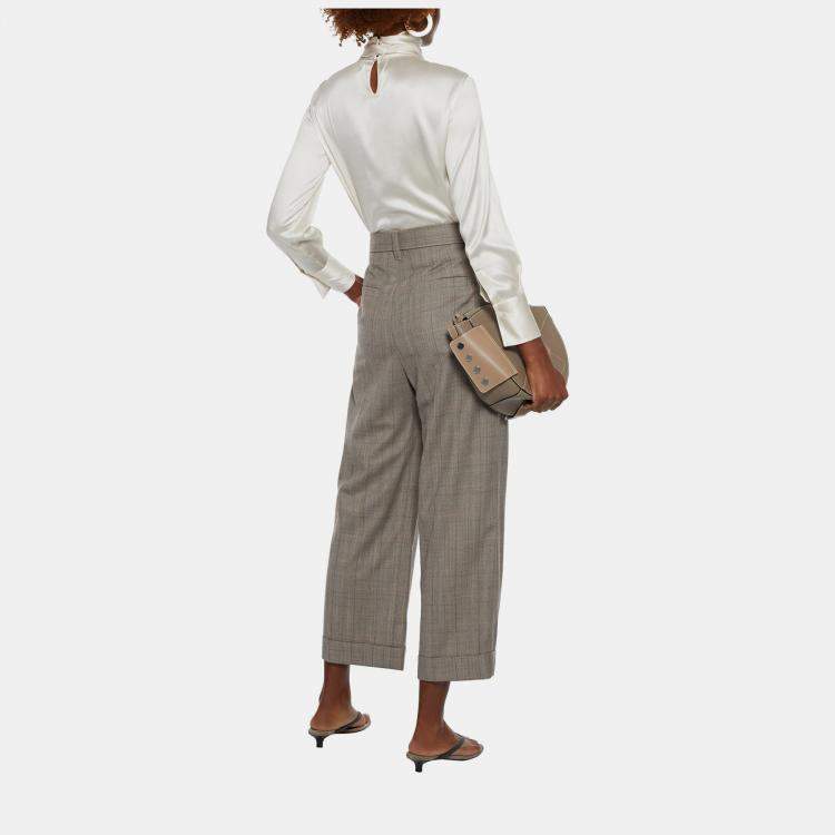 Pre Owned Brunello Cucinelli Grey Checked Wool Wide Leg Pants M (IT 42)