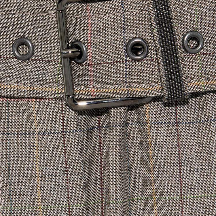 Pre Owned Brunello Cucinelli Grey Checked Wool Wide Leg Pants M (IT 42)