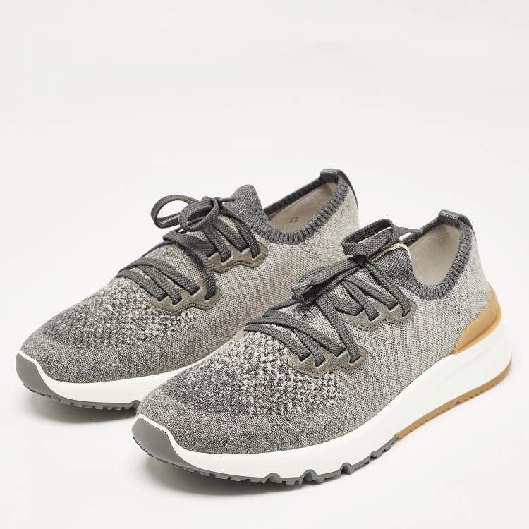 Pre Owned Brunello Cucinelli Grey Knit Fabric Low Top Sneakers Size 42