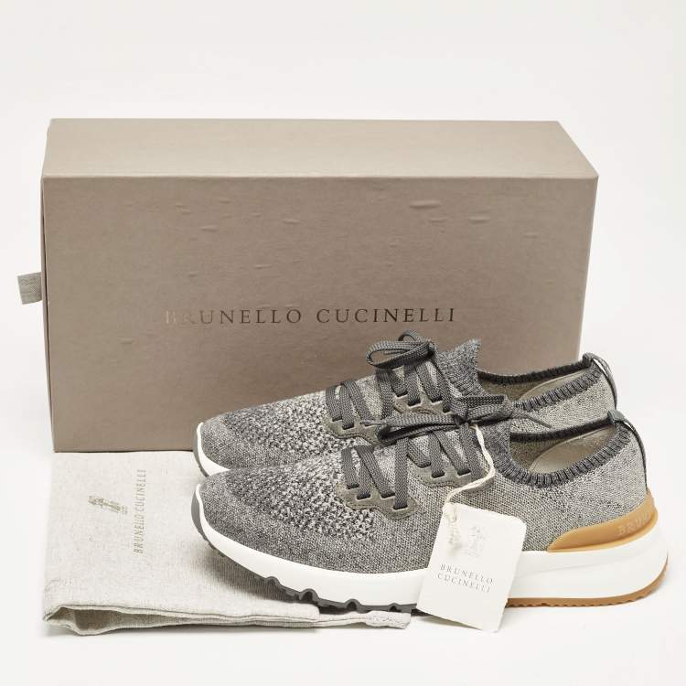 Pre Owned Brunello Cucinelli Grey Knit Fabric Low Top Sneakers Size 42