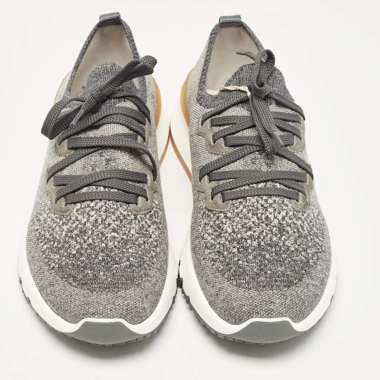 Pre Owned Brunello Cucinelli Grey Knit Fabric Low Top Sneakers Size 42