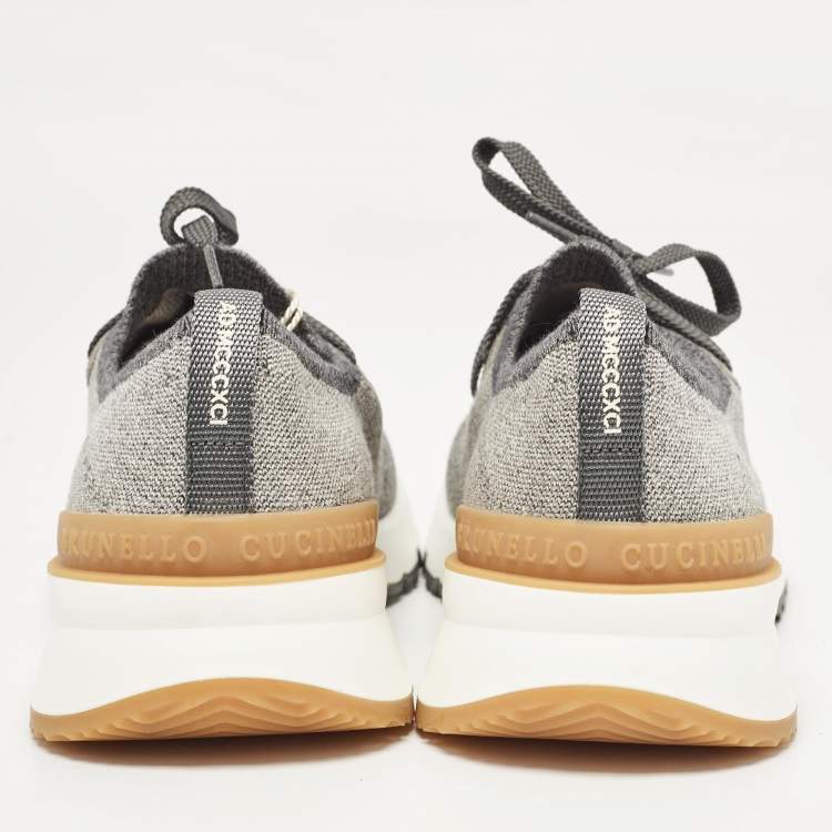 Pre Owned Brunello Cucinelli Grey Knit Fabric Low Top Sneakers Size 42