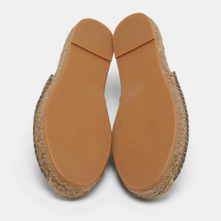 Pre Owned Brunello Cucinelli Grey Metal and Suede Espadrille Slingback Flats Size 36