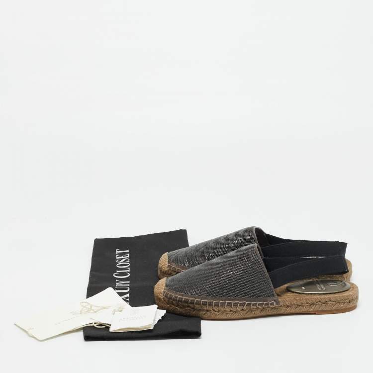 Pre Owned Brunello Cucinelli Grey Metal and Suede Espadrille Slingback Flats Size 36