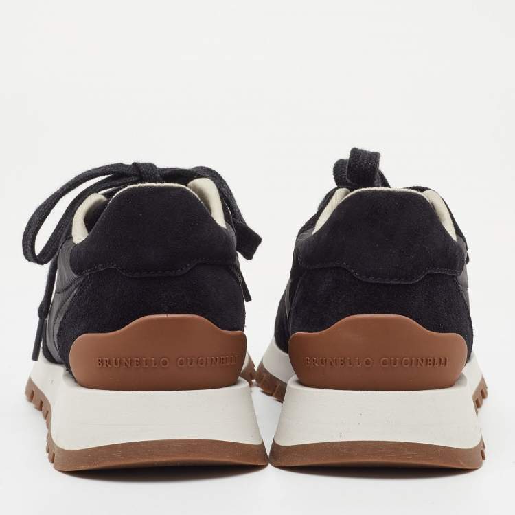 Pre Owned Brunello Cucinelli Size 36.5 Black Nylon and Suede Low Embellished Top Sneakers