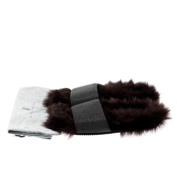 Pre Owned Brunello Cucinelli Brown Monili Bead And Shearling Slip On Slides Size 39