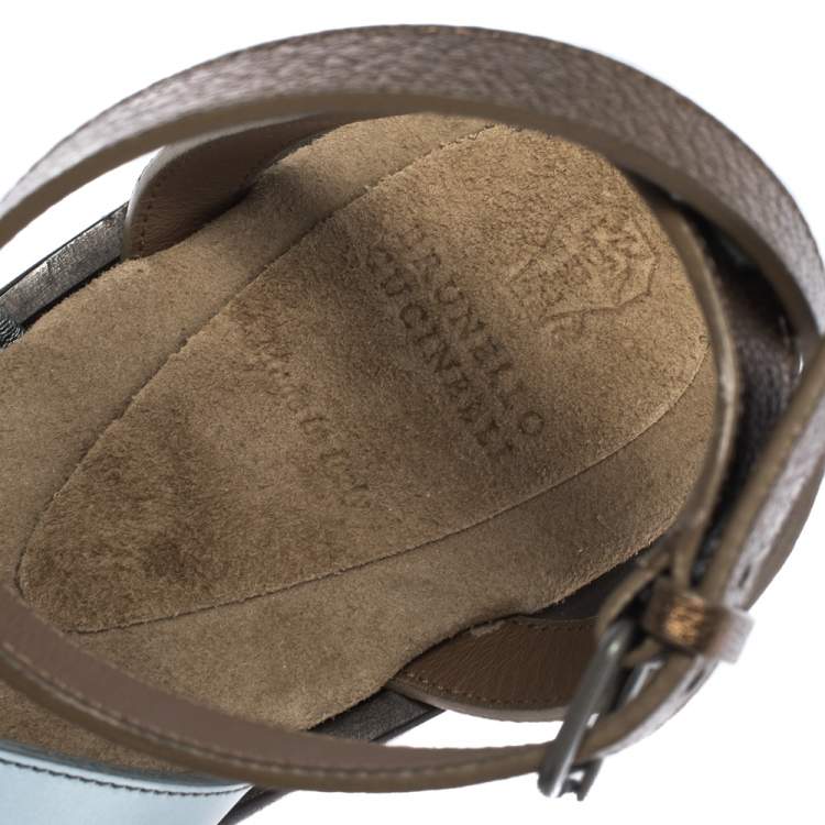 Pre Owned Brunello Cucinelli Multicolor Leather And Beads Strappy Flat Sandals Size 38