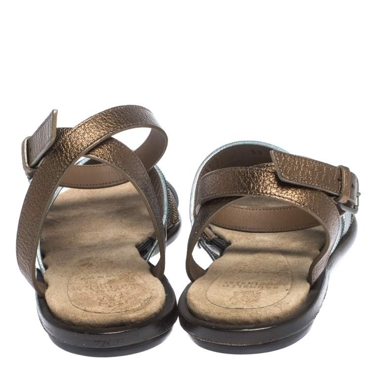 Pre Owned Brunello Cucinelli Multicolor Leather And Beads Strappy Flat Sandals Size 38