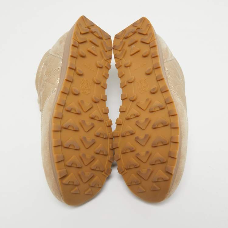 Pre Owned Brunello Cucinelli Beige/Gold Suede And Leather Accents Sneakers Size 39.5