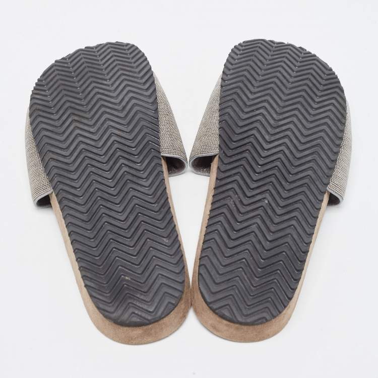 Pre Owned Brunello Cucinelli Grey Beads Monili Slides Size 39