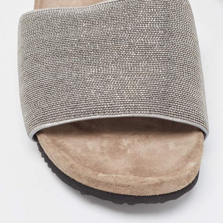 Pre Owned Brunello Cucinelli Grey Beads Monili Slides Size 39