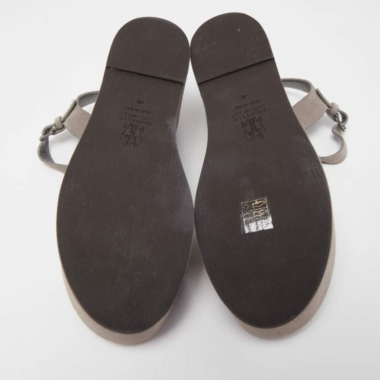 Pre Owned Brunello Cucinelli Grey  Suede Embellished Ankle Strap Wedge Sandals Size 40