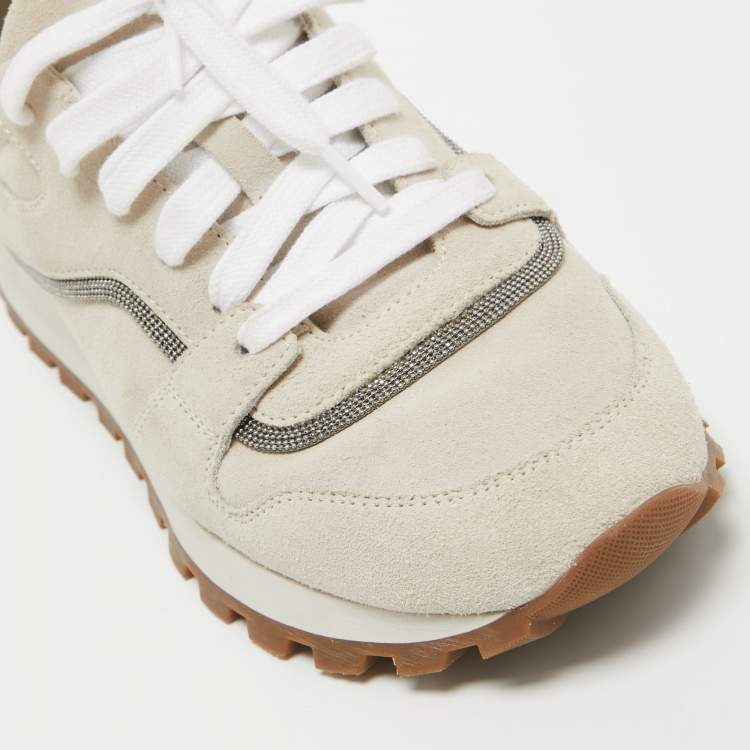 Pre Owned Brunello Cucinelli Light Grey Suede Low Top Sneakers Size 39