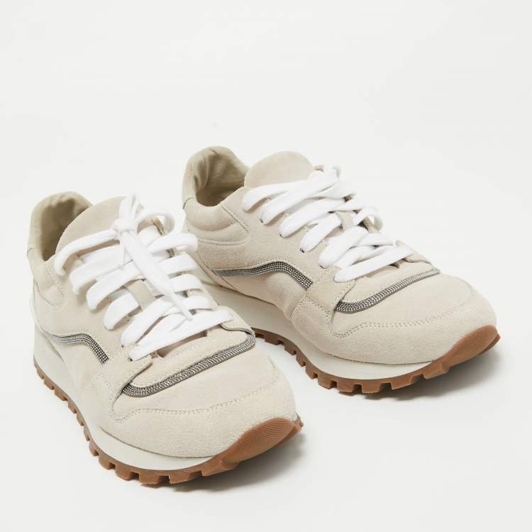 Pre Owned Brunello Cucinelli Light Grey Suede Low Top Sneakers Size 39