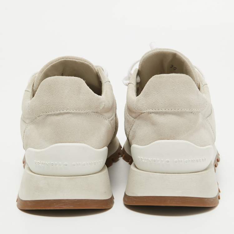 Pre Owned Brunello Cucinelli Light Grey Suede Low Top Sneakers Size 39
