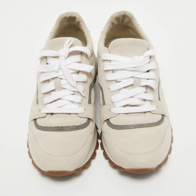 Pre Owned Brunello Cucinelli Light Grey Suede Low Top Sneakers Size 39