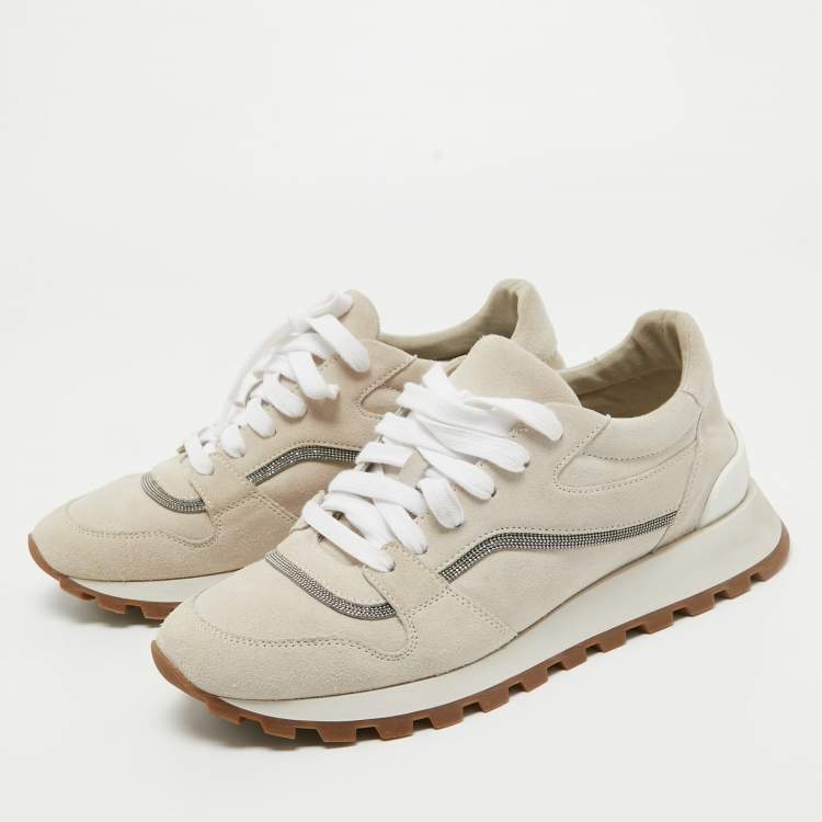 Pre Owned Brunello Cucinelli Light Grey Suede Low Top Sneakers Size 39